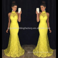 Elegant 2017 Prom Party Dress Robe De Soiree Longue Crystal Beaded Yellow Lace Mermaid Long Evening Dresses ME949